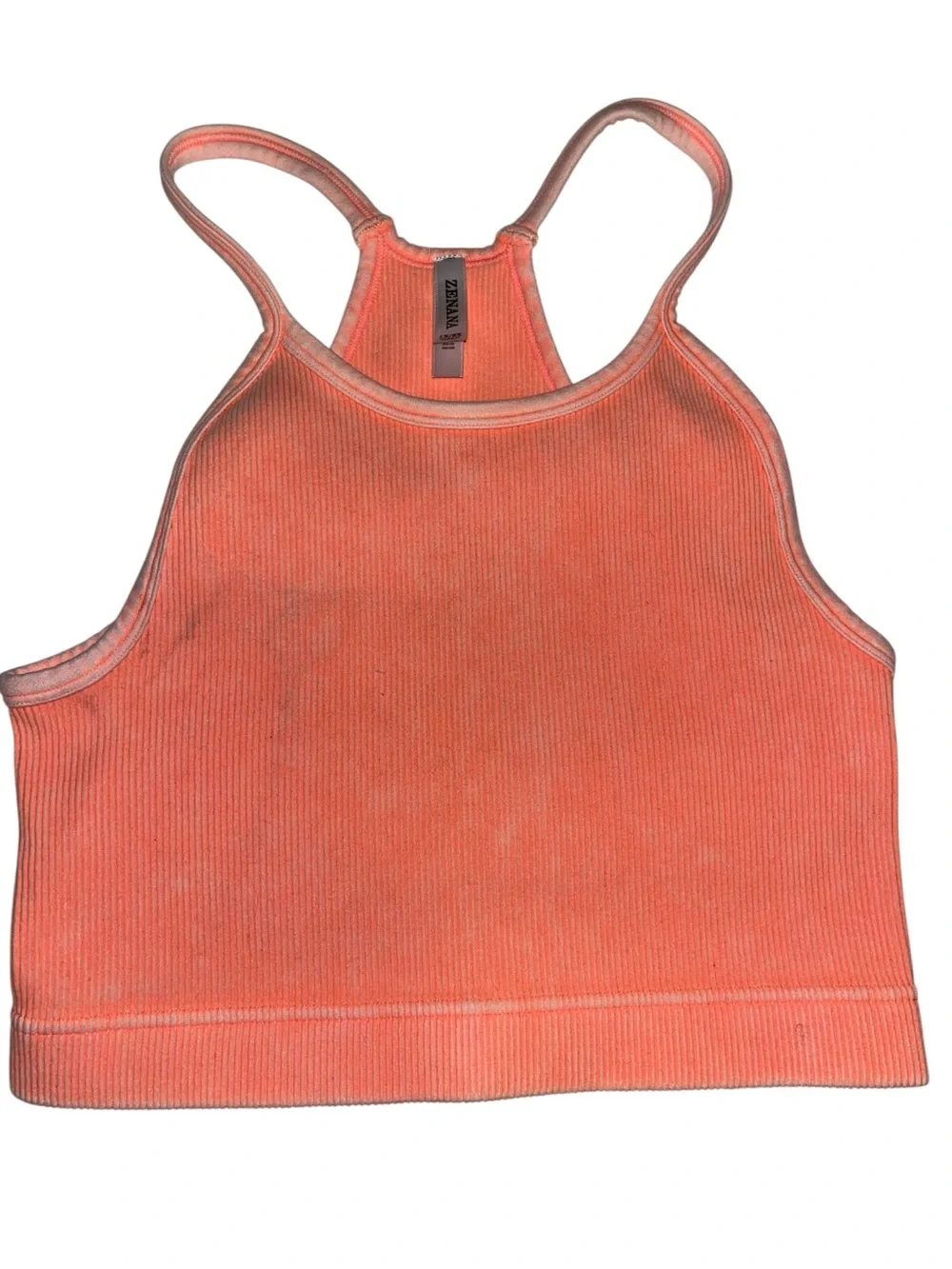 Zenana Outfitters 1x/2x Neon Coral Ribbed Racerback Crop Tank